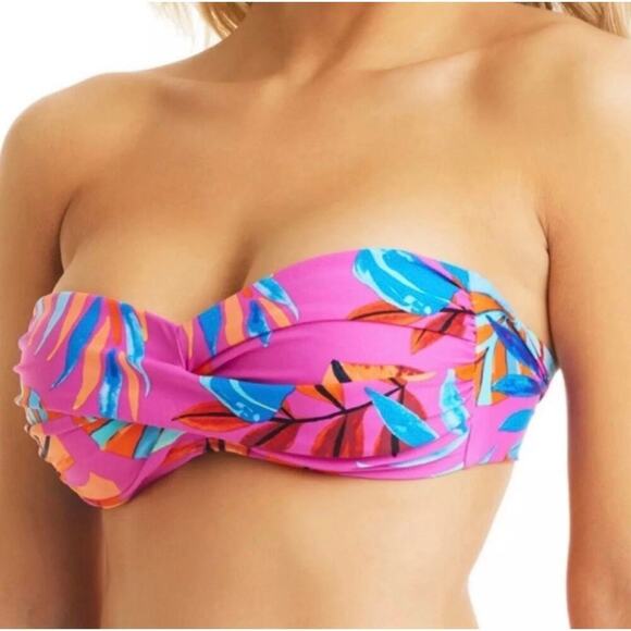 Bar III Other - Bar III Women’s Paradise Palms Bandeau Bikini Top in “Magic Magenta” size XS NWT